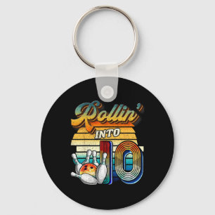 Rollin Into 10 Bowling Birthday Party 10th Birthda Key Ring