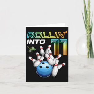 Rollin Into 11 Retro Bowling Birthday Party 11th B Card