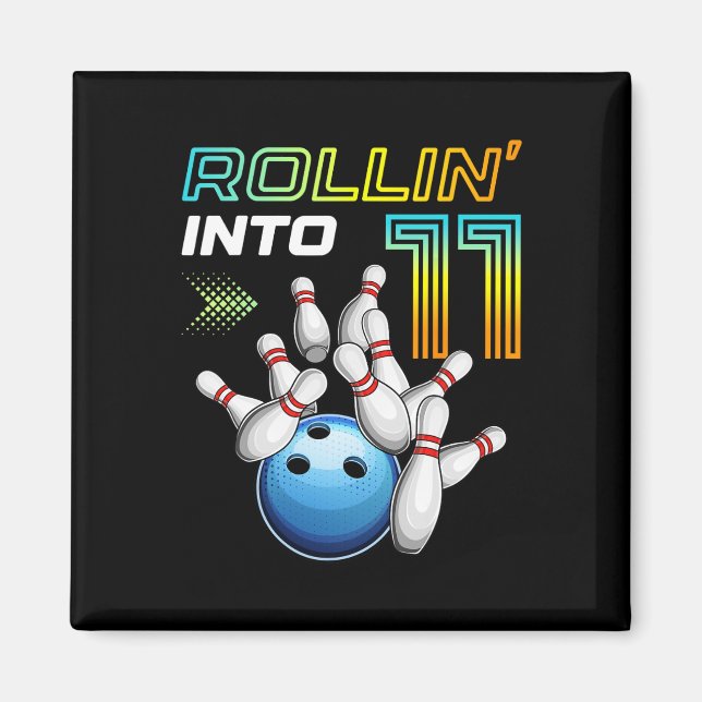 Rollin Into 11 Retro Bowling Birthday Party 11th B Magnet (Front)