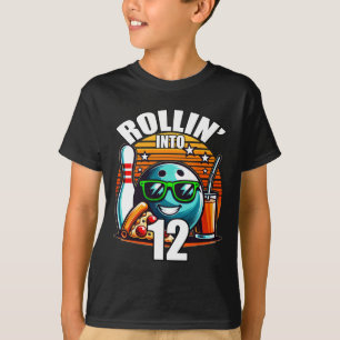 Rollin Into 12 Bowling Birthday Party 12th Birthda T-Shirt