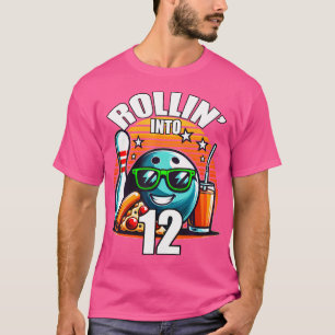 Rollin Into 12 Bowling Birthday Party 12Th Birthda T-Shirt