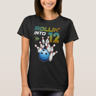 Rollin Into 12 Retro Bowling Birthday Party 12th B T-Shirt