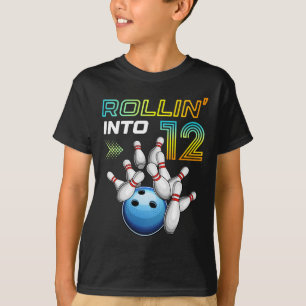 Rollin Into 12 Retro Bowling Birthday Party 12th B T-Shirt