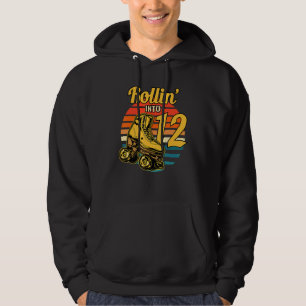 Rollin' Into 12 Retro Roller 12th Birthday Party S Hoodie