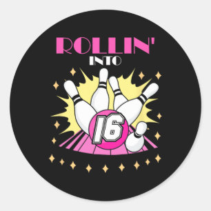 Rollin Into 16 Bowling Birthday Party 16. Boys Gir Classic Round Sticker