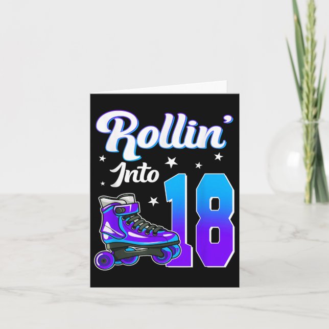 Rollin Into 18 Roller Skating Theme Birthday 18th  Card (Front)
