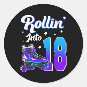Rollin Into 18 Roller Skating Theme Birthday 18th  Classic Round Sticker
