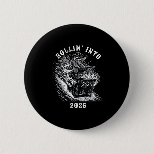 Rollin' Into 2026 Funny Cowboy Raccoon Happy New Y 6 Cm Round Badge