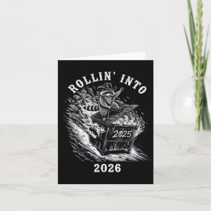 Rollin' Into 2026 Funny Cowboy Raccoon Happy New Y Card