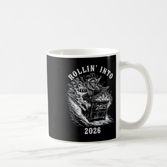 Rollin' Into 2026 Funny Cowboy Raccoon Happy New Y Coffee Mug (Right)