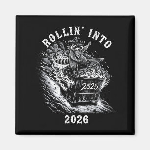 Rollin' Into 2026 Funny Cowboy Raccoon Happy New Y Magnet