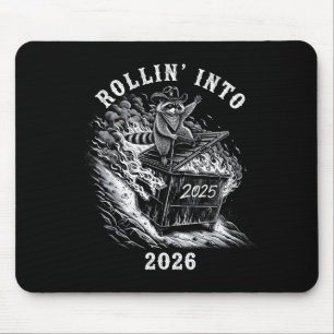 Rollin' Into 2026 Funny Cowboy Raccoon Happy New Y Mouse Mat