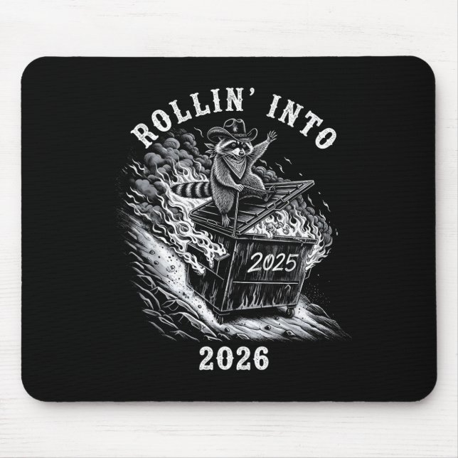 Rollin' Into 2026 Funny Cowboy Raccoon Happy New Y Mouse Mat (Front)