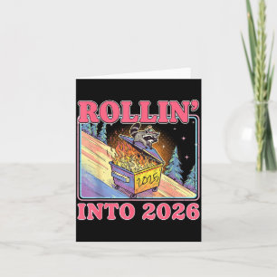 Rollin' Into 2026 Funny Raccoon Meme Happy New Yea Card