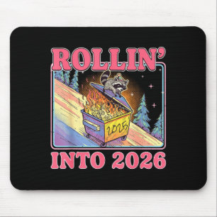 Rollin' Into 2026 Funny Raccoon Meme Happy New Yea Mouse Mat
