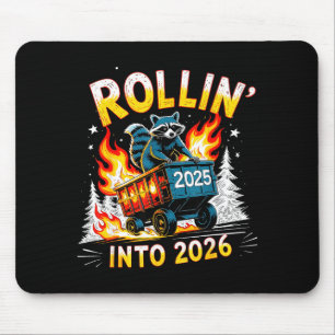 Rollin Into 2026 Funny Raccoon New Year Meme  Mouse Mat