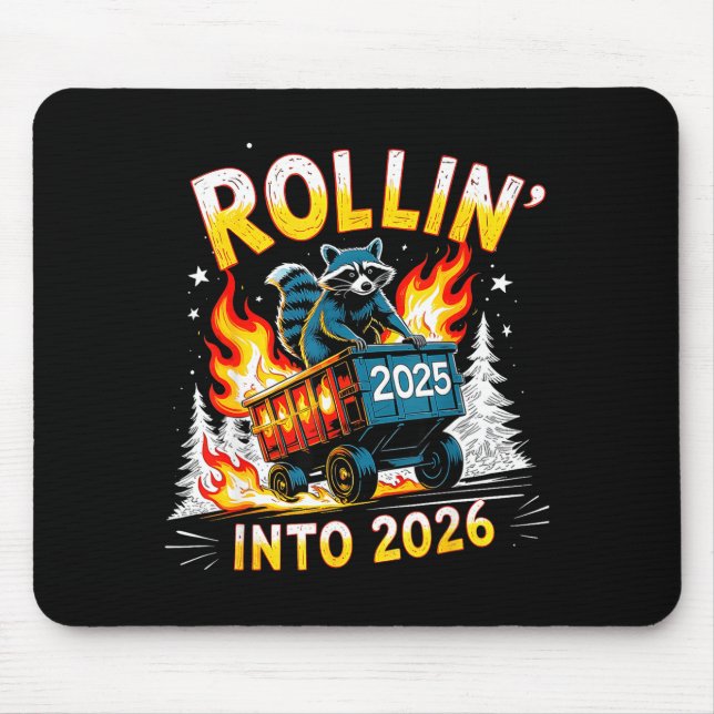 Rollin Into 2026 Funny Raccoon New Year Meme  Mouse Mat (Front)