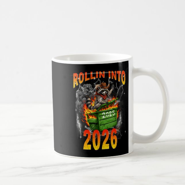 Rollin Into 2026 New Year 2026 Raccoon Cowboy Vint Coffee Mug (Right)