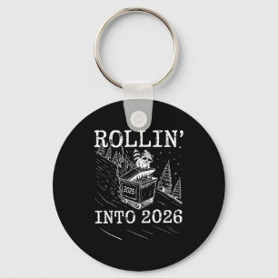 Rollin’ Into 2026 Raccoon Dumpster Fire New Year M Key Ring
