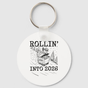 Rollin’ Into 2026 Raccoon Dumpster Fire New Year M Key Ring