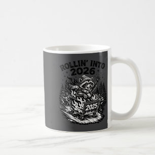 Rollin Into 2026 Raccoon Funny Dumpster Fire 2025  Coffee Mug