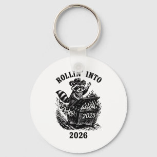 Rollin Into 2026 Raccoon Funny Dumpster Fire 2025  Key Ring