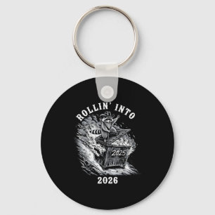 Rollin Into 2026 Raccoon Funny Dumpster Fire 2025  Key Ring