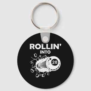 Rollin Into 28 Billiards 28th Birthday Flaming Bil Key Ring