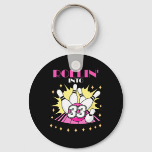 Rollin Into 33 Bowling Birthday Party 33. Woman Me Key Ring