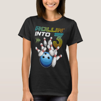 Rollin Into 3 Retro Bowling Birthday Party 3rd Bir T-Shirt