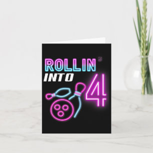 Rollin' Into 4 Birthday Party Bowling Bday Party Card