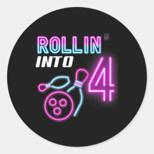 Rollin' Into 4 Birthday Party Bowling Bday Party Classic Round Sticker