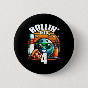 Rollin Into 4 Bowling Birthday Party 4th Birthday 6 Cm Round Badge