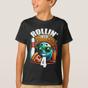 Rollin Into 4 Bowling Birthday Party 4th Birthday T-Shirt