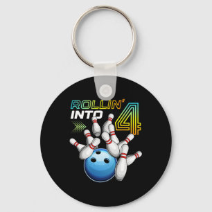 Rollin Into 4 Retro Bowling Birthday Party 4th Bir Key Ring