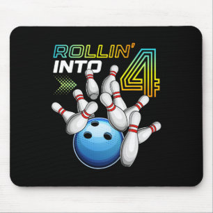 Rollin Into 4 Retro Bowling Birthday Party 4th Bir Mouse Mat