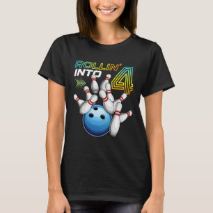 Rollin Into 4 Retro Bowling Birthday Party 4th Bir T-Shirt