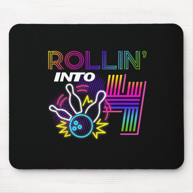 Rollin Into 4 Year Old Birthday Bowling Party 4th  Mouse Mat (Front)