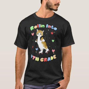 Rollin' Into 4th Grade Back To School Cute Cat T-Shirt