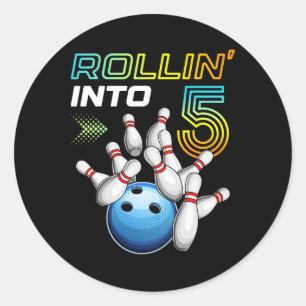 Rollin Into 5 Retro Bowling Birthday Party 5th Bir Classic Round Sticker