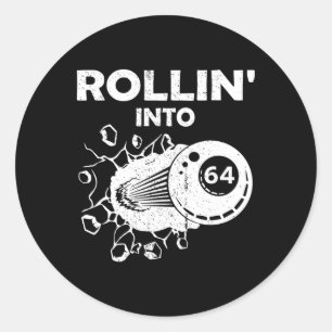Rollin Into 64 Billiards 64th Birthday Flaming Bil Classic Round Sticker