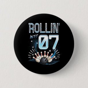 Rollin' Into 7 Bowling Birthday 7th Bowler Bday Pa 6 Cm Round Badge