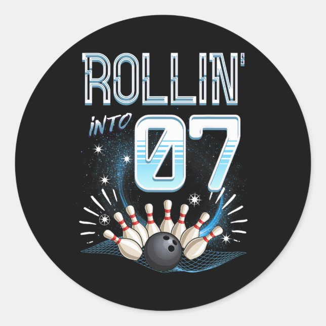 Rollin' Into 7 Bowling Birthday 7th Bowler Bday Pa Classic Round Sticker (Front)