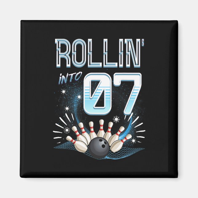 Rollin' Into 7 Bowling Birthday 7th Bowler Bday Pa Magnet (Front)
