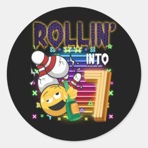 Rollin into 7 Bowling Birthday Party 7th Birthday  Classic Round Sticker