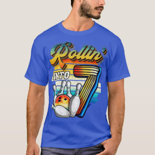 Rollin into 7 Bowling Birthday Party 7th Birthday  T-Shirt