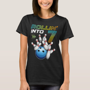 Rollin Into 7 Retro Bowling Birthday Party 7th Bir T-Shirt