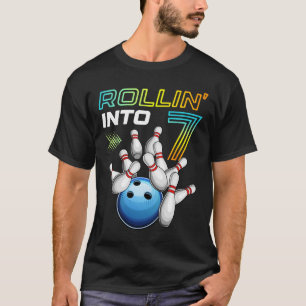 Rollin Into 7 Retro Bowling Birthday Party 7th Bir T-Shirt