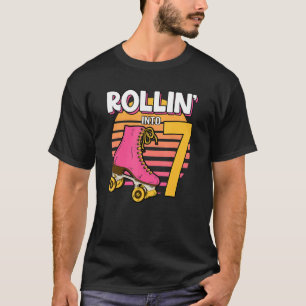 Rollin' Into 7 Roller Girl 7th Birthday Party Skat T-Shirt