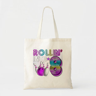 Rollin into 8 Bowling Birthday Party 8th Birthday  Tote Bag